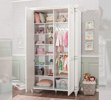 Armadio 2 ante, colore legno bianco, 203X59X122 cm - adatto per una cameretta da bambino - stile shabby