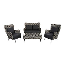 Gartentraum Gruppo di sedute in polyrattan Bianco e Nero con Tavolo - Set di mobili Fantur