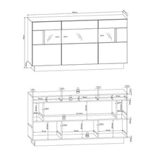 Homeface DENIRA 084-03 - Mobile alto per soggiorno, cassettiera e parte frontale: MDF lucido/antracite/3 porte, 8 scomparti chiusi, 1 scomparto in vetro (L x A x P) 160 x 85 x 43 cm, senza illuminazione a LED, senza decorazione