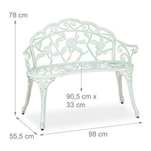 Relaxdays Panchina in Ghisa, 2 Posti, da Esterno,Terrazzo, Giardino, Ferro Stile Antico, 78 x 98 x 55,5 cm, Bianco/Verde