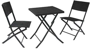 balcony Set Polyrattan Tavolo + 2 Sedie Pieghevole Black Arredo Esterno Giardino