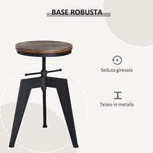 homcom Sgabello da Bar Alto in Stile Industriale Regolabile in Altezza, Metallo e Legno, 39x41x49-64cm Marrone e Nero