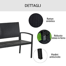 Outsunny Panchina da Giardino ed Esterno in Rattan, Panca in Rattan Nero 2 Posti, 122x60x87cm