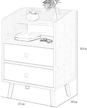 H-CAR Comodino Comodino Open Storage 2 cassetti Gambe in Legno massello Camera da Letto Armadietto Semplice 37X30X60CM Tavolino