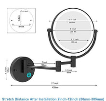 MRJ 8'' Specchio da Parete per Bagno Bilaterali 5X, Specchio per Trucco con Luce a LED, Specchio Cosmetico Ingranditore, 360° Girevole e Rotondo, Ricarica USB Nero