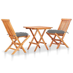 vidaXL Set da Bistrot 3 pz con Cuscini Grigi in Legno Massello di Teak