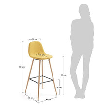 Kave Home – Sgabello da bar Nolite senape 75 cm con schienale e gambe in acciaio effetto legno