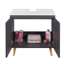eSituro Armadietto Sottolavabo da Bagno da Cucina Mobile a Terra con 2 Porte in Legno MDF Grigio Mobiletto Sotto Il Lavello SBP0060