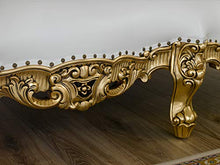 SIMONE GUARRACINO LUXURY DESIGN Divano Boutique Stile Barocco Francese Foglia Oro Ecopelle Bianca Bottoni Crystal SW