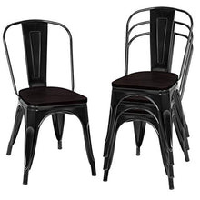 DREAMADE Set di 4 Sedie in Metallo e in Legno di Olmo, Sedie Compatte, Antiruggine e Impilabili, Sedie in Stile Industriale, Ideali per Cucina, Soggiorno e Giardino, 51 x 44 x 85,5 cm (Nero)