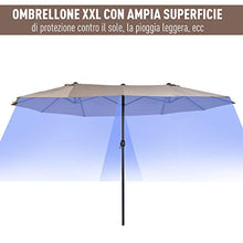Outsunny Ombrellone da Giardino 460x270x240cm Doppio con Apertura a Manovella, Acciaio e Poliestere Color caffè