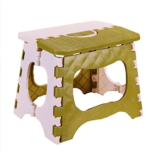 Sgabello portatile in plastica, pieghevole in plastica, facile da riporre e pieghevole, per cucina, bagno, WC, roulotte, per bambini, adulti (verde intrecciato)