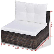 GOTOTOP Set Divani da Giardino Polyrattan Marrone | 2 divani angolare + 1 Divano Centrale + 1 ottomano + 1 tavolino da tè + 4 Cuscini da Seduta + 5 Cuscini da Schienale