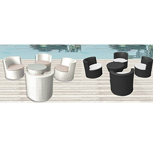Bagno Italia Set 4 poltrone Bianco Marrone Scuro Cuscino Beige tavolino Rattan arredo Moderno Giardino Piscina Esterno I