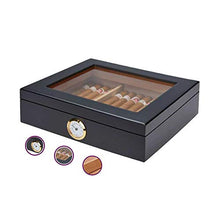 YYYUR 30 Cigar Box di stoccaggio, Europeo Vetro Retro Copertina Legno di Cedro Cigar Humidor, Portatile Viaggio Viaggio di Lavoro con termometro Cigar Box,Nero