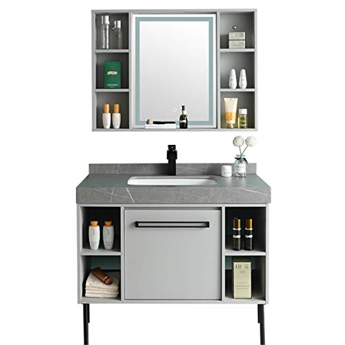 Mobile Lavabo Semplice del Cabinet del gabinetto dello Specchio del gabinetto del Bagno del Bordo della Roccia Semplice Facile da Pulire (Color : Gray, Size : 50x100x85cm)