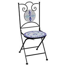 Qnotici 3 Parti Set bistrot Tavolo da Giardino Set da Giardino Set da Balcone mobili da Giardino per Balcone terrazzo Mosaico Ceramica Blu e Bianco