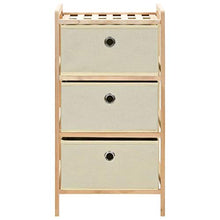 FAMIROSA Mobiletto Stoccaggio Legno di Cedro e 3 Cesti in Tessuto Beige