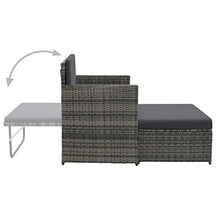 Tidyard Set Divano da Giardino in PE Rattan Regolabile, Divano Letto da Giardino Esterno e Poggiapiedi con Cuscini, 123 x 117 x 66, Grigio