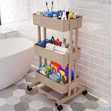 Carrello di stoccaggio Carrello multifunzione in plastica a 3 strati, con capacità fino a 220 libbre, carrello di stoccaggio per vasca per impieghi gravosi con cremagliera di approfondimento, marrone