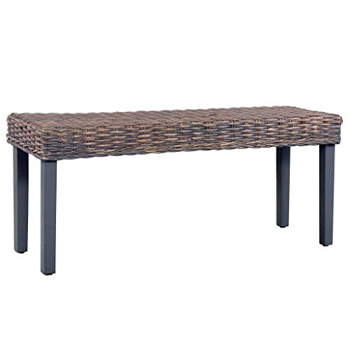 vidaXL - Panchina in rattan e legno di mango, 110 cm, colore: Grigio naturale Kubu