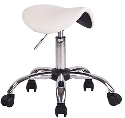 CLP Sgabello Sella da Lavoro Augsburg in Similpelle I Sedia Sgabello Parrucchiere con Ruote I Sgabello Ergonomico Studio Tatoo, Colore:Bianco
