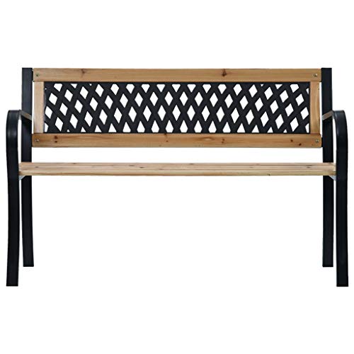 Pissente Panca da Giardino,in Legno massello+Acciaio Panchina da Giardino con Braccioli Curvati Elegante Robusta Classica Panca Arredi da Esterno Sedute,125 x 53 x 77 cm