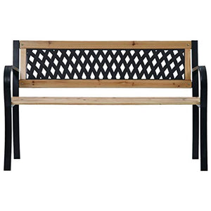 Pissente Panca da Giardino,in Legno massello+Acciaio Panchina da Giardino con Braccioli Curvati Elegante Robusta Classica Panca Arredi da Esterno Sedute,125 x 53 x 77 cm