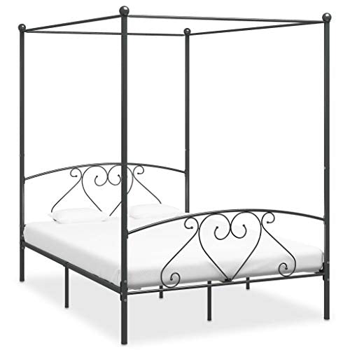 SKM Letto a Baldacchino Grigio in Metallo 160x200 cm (27kg)