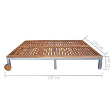 Festnight Lettino Prendisole Matrimoniale Reclinabile con Ruote da Giardino Esterno in Legno e Metallo,Lettino Prendisole Doppio con Ruote,Sedie a Sdraio da Giardino in Legno con Ruote 207x130x88 cm