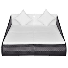 Tidyard Lettino Prendisole Nero 201x139 cm in Polyrattan, Sedie a Sdraio da Giardino, Lettino da Esterno, Lettino Prendisole, 201 x 139 x 58 cm Nero