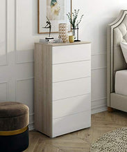 Utah Comò 5 Cassetti, Comò Cassettiera Camera Da Letto, Cassettiera In Legno, 108.5 x 60 x 37.8 cm, Bianco e Rovere