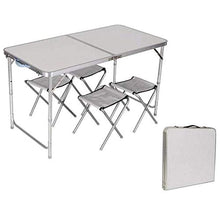 BAKAJI Set Tavolo Tavolino 120 x 70 cm Pieghevole con 4 Sgabelli da PIC Nic per Campeggio SpiaggiaStruttura Tubolare in Alluminio Piano in ABS Sedute in Tessuto Richiudibile Salvaspazio con Maniglia