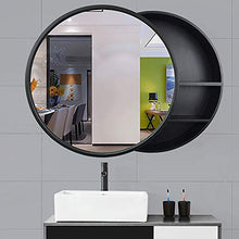 Rotonda Mensola Per Bagno con Push-Pull Specchio,50X50cm Mobiletto A Un’Anta Specchiato, Materiale In Legno Massello Pensile A Muro Montato,Beige-50cm