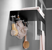 Dongyd Mensola in Alluminio per Bagno Nero, 2 portasciugamani da Parete con portasalviette con 5 Ganci