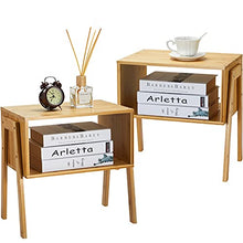 Pipishell comodino, comodino in bambù con 1 vano a giorno, comodino moderno con piedini in legno massello per soggiorno, camera da letto, cameretta, lavanderia, studio, camerette, set di 2