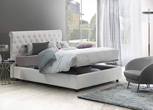 Talamo Italia Letto contenitore Matrimoniale Elsa, Made in Italy, Letto e testata in ecopelle, Apertura frontale, con materasso 160x190 cm incluso, Bianco