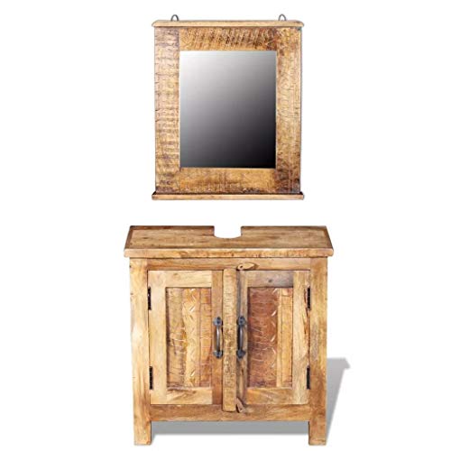 Mobile da Bagno Mobile da toeletta con Specchio e Foro per lavabo 60 x 30 x 60 cm Legno massello di Mango