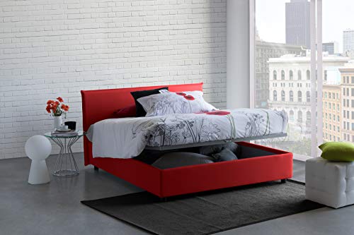 Talamo Italia Letto contenitore Matrimoniale Anna, Made in Italy, Letto con rivestimento in tessuto, Apertura frontale, adatto per materasso cm 160x190, Rosso