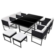 OUSEE Set da Pranzo da Giardino 11 pz con Cuscini in Polyrattan Nero