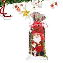 Amosfun Christmas Wine Bottle Cover Wine Bottle Gift Bags Drawstring Christmas Pattern for Xmas Holiday Bottle Dress Up Table Decoration (Rustic Style Santa Claus)