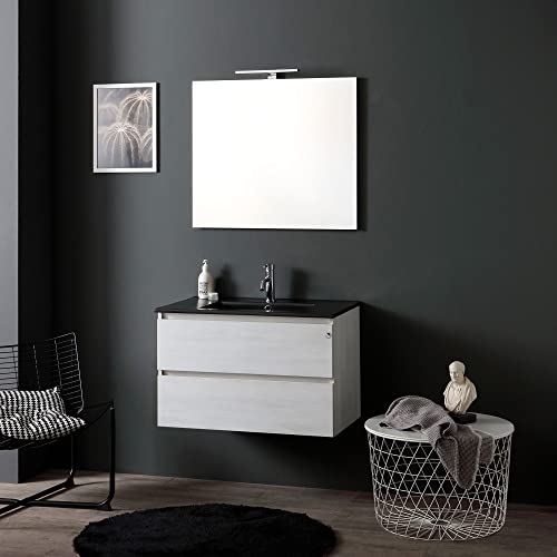 Kiamami Valentina MOBILE BAGNO SOSPESO 80CM GRIGIO CHIARO CON LAVABO NERO OPACO | BERLIN