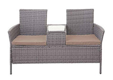 Mendler Divano Sofa per l'esterno Doppia Seduta con portavivande HWC-E24 polyrattan Grigio con Cuscini Avorio