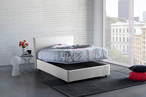 Talamo Italia Letto contenitore Una piazza e mezza Anna, Made in Italy, Letto con rivestimento in tessuto, Apertura frontale, con materasso cm 120x190 incluso, Bianco