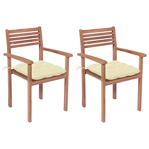 vidaXL Sedie da Giardino 2 pz con Cuscini Bianco Crema Legno di Teak