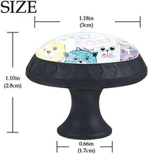 Cartone animato giallo viola blu Cat Pattern Pomelli per Porta Set di 4 Pomelli per Mobili Manopole per Cassetti Cucina Armadio Vetro