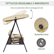 Outsunny Dondolo da Giardino 3 Posti in Metallo con Tetto Inclinabile e Cuscini Imbottiti 280x120x172cm, Beige