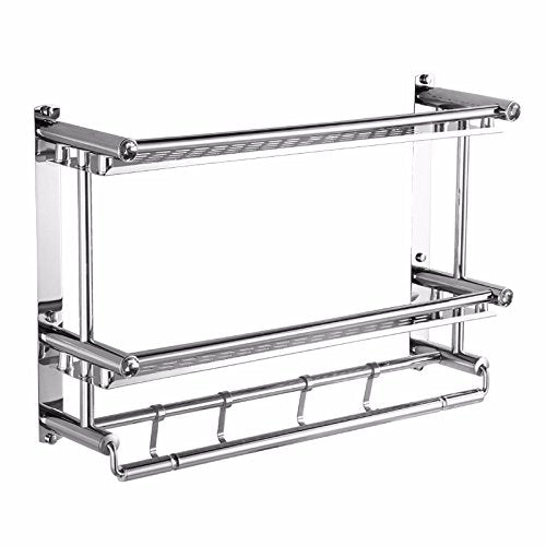 MBYW Portasciugamani Alto carico Portasciugamani da Bagno Porta Asciugamani, portaoggetti per Bagno, Acciaio Inossidabile, Montaggio a Parete, mensola, con Gancio, Doppio Strato 40 * 17 * 38 cm