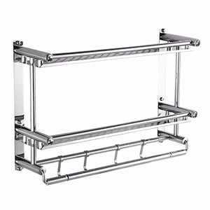 MBYW Portasciugamani Alto carico Portasciugamani da Bagno Porta Asciugamani, portaoggetti per Bagno, Acciaio Inossidabile, Montaggio a Parete, mensola, con Gancio, Doppio Strato 40 * 17 * 38 cm