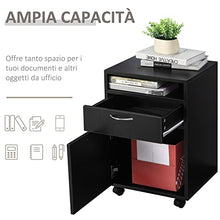 homcom Cassettiera Portadocumenti da Ufficio in Legno Nero con 2 Cassetti, 4 Ruote Ominidirezionali, 40 x 35 x 60cm